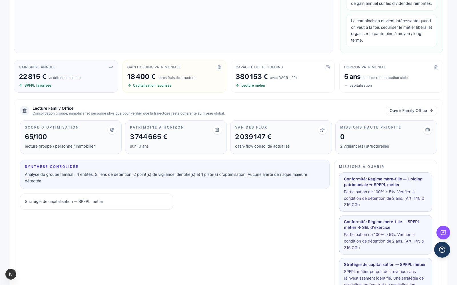 Expert Holding : Lecture consolidée et missions à ouvrir