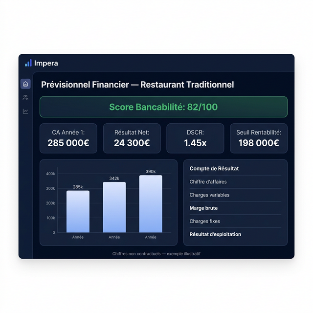 Exemple de prévisionnel Node Pulse — Restaurant Traditionnel (chiffres non contractuels)